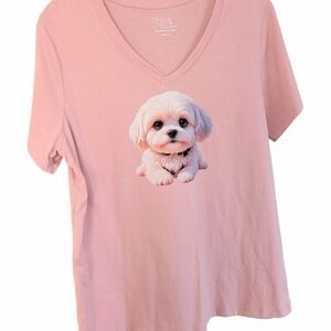 Blush Pink Maltese Puppy Graphic Tee, Women's Large
